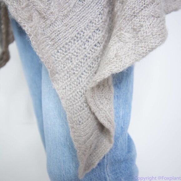 Cynthia Rowley wool blend open front shark bite hem light brown cardigan, L - Picture 9 of 15